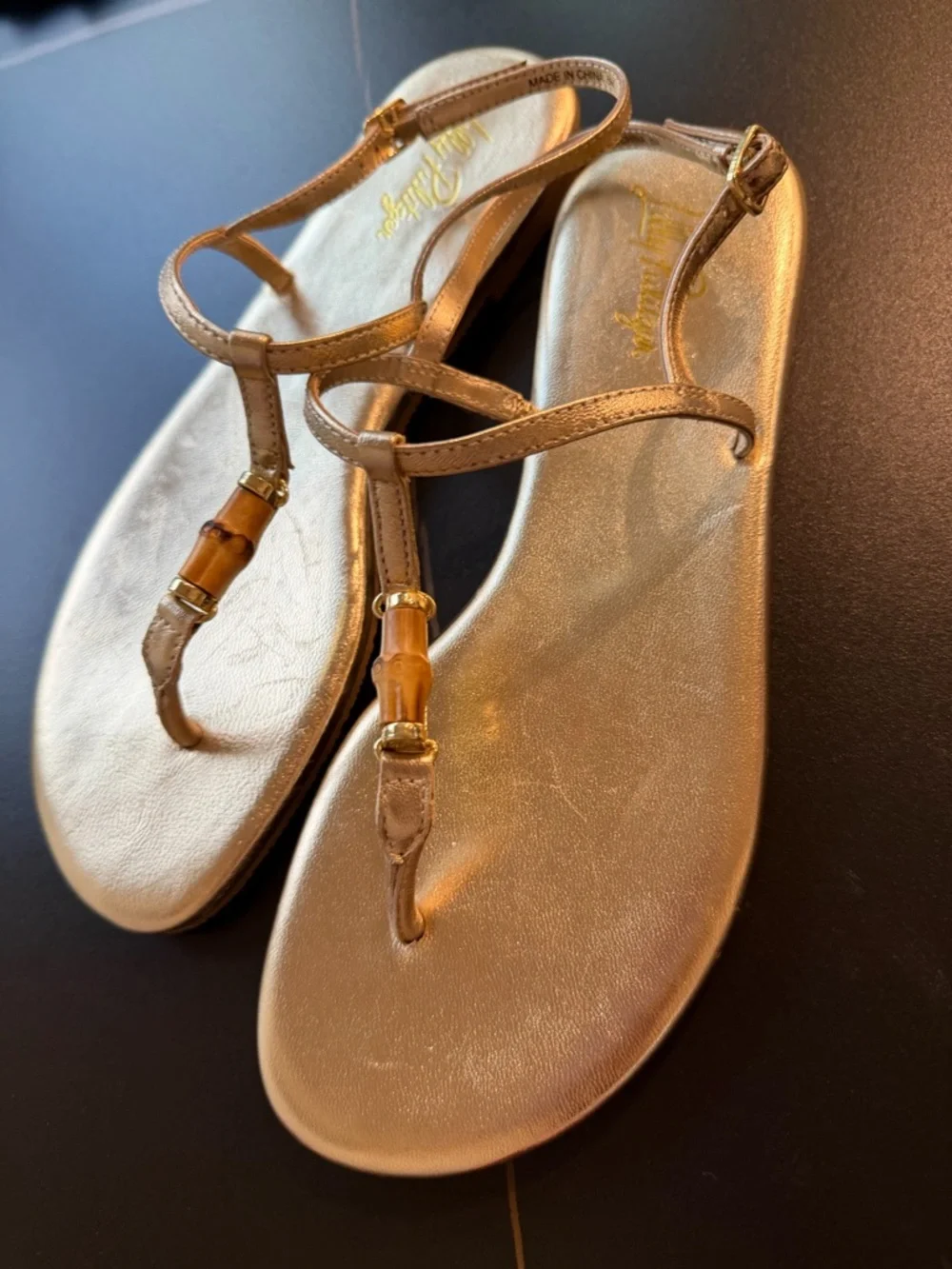Lilly Pulitzer Gold T-Strap Sandals - Picture 4 of 11